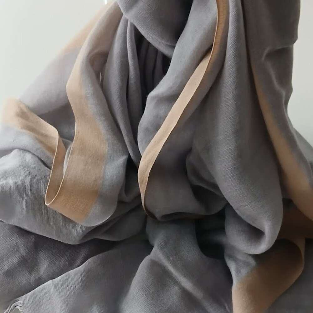 Lovely Silky Scarf Pale Grey & Camel